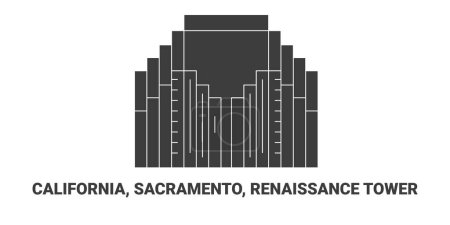 Téléchargez les illustrations : États-Unis, Californie, Sacramento, Renaissance Tower, illustration vectorielle de ligne de repère de voyage - en licence libre de droit