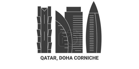 Ilustración de Qatar, Doha Corniche, ilustración de vector de línea hito de viaje - Imagen libre de derechos