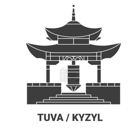 Téléchargez les illustrations : Illustration vectorielle de ligne de voyage de Russie, Tuva, Kyzyl - en licence libre de droit