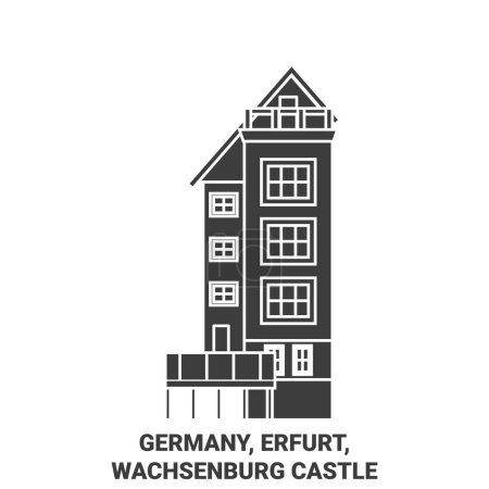 Téléchargez les illustrations : Allemagne, Erfurt, Château de Wachsenburg illustration vectorielle de ligne de voyage - en licence libre de droit