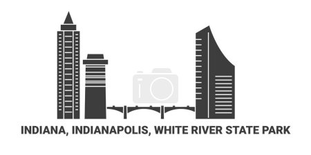Illustration for United States, Indiana, Indianapolis, White River State Park, travel landmark line vector illustration - Royalty Free Image