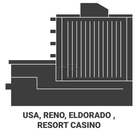 Téléchargez les illustrations : Usa, Reno, Eldorado, Casino Resort illustration vectorielle de ligne historique de voyage - en licence libre de droit