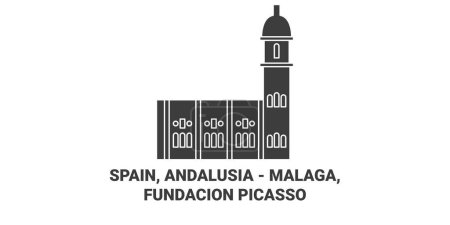 Téléchargez les illustrations : Espagne, Andalousie Malaga, Fundacion Illustration vectorielle de ligne de voyage Picasso - en licence libre de droit