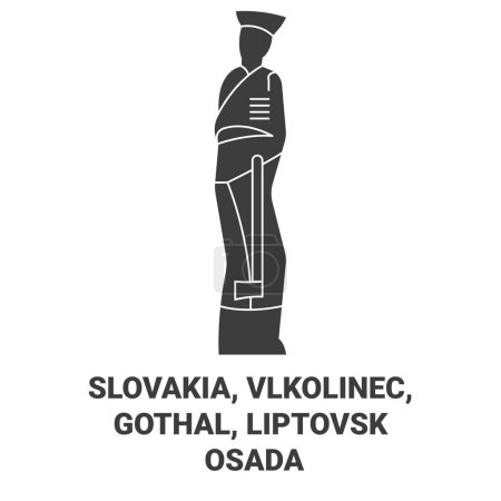 Illustration for Slovakia, Vlkolinec, Liptovsk Osada travel landmark line vector illustration - Royalty Free Image