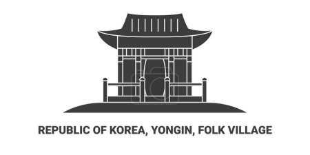 Téléchargez les illustrations : République de Corée, Yongin, Village folklorique illustration vectorielle de ligne de voyage - en licence libre de droit