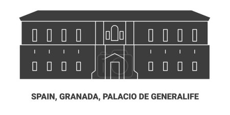 Téléchargez les illustrations : Espagne, Grenade, Palacio De Generalife, illustration vectorielle de ligne de repère de voyage - en licence libre de droit