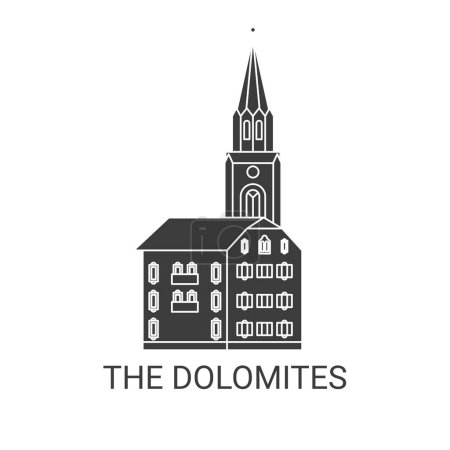 Illustration for Italy, The Dolomites travel landmark line vector illustration - Royalty Free Image