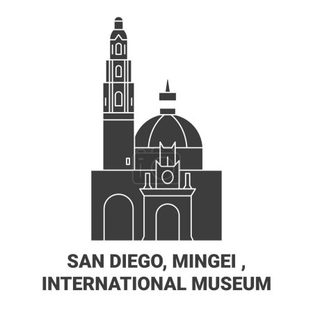 Téléchargez les illustrations : Usa, San Diego, Mingei, Musée international Voyage illustration vectorielle de ligne historique - en licence libre de droit