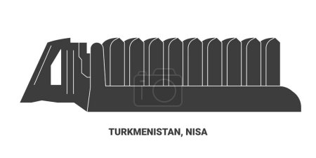 Ilustración de Turkmenistán, Nisa, ilustración de vector de línea de referencia de viaje - Imagen libre de derechos