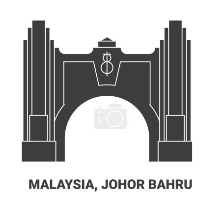 Téléchargez les illustrations : Malaisie, Johor Bahru illustration vectorielle de ligne de voyage historique - en licence libre de droit