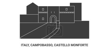 Téléchargez les illustrations : Italie, Campobasso, Castello Monforte, illustration vectorielle de ligne de repère de voyage - en licence libre de droit