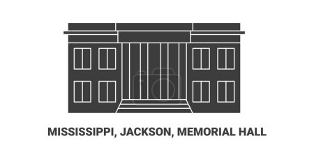 Ilustración de Estados Unidos, Misisipi, Jackson, Memorial Hall, línea de referencia de viaje vector ilustración - Imagen libre de derechos
