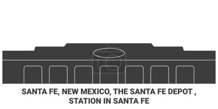 Illustration for United States, Santa Fe, New Mexico, The Santa Fe Depot , Station In Santa Fe travel landmark line vector illustration - Royalty Free Image