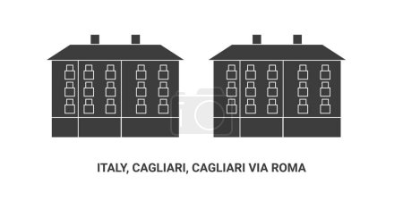 Téléchargez les illustrations : Italie, Cagliari, Cagliari Via Roma, illustration vectorielle de ligne de repère de voyage - en licence libre de droit