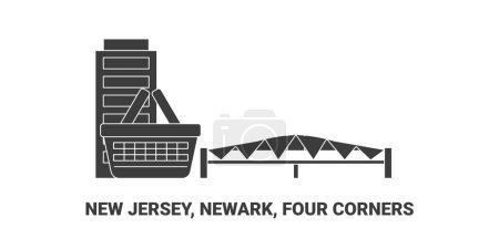 Téléchargez les illustrations : États-Unis, New Jersey, Newark, Four Corners, illustration vectorielle de ligne de repère de voyage - en licence libre de droit