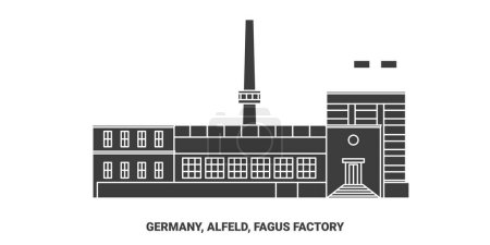 Téléchargez les illustrations : Allemagne, Alfeld, Fagus Factory Travel illustration vectorielle de ligne historique - en licence libre de droit