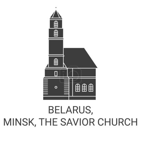 Téléchargez les illustrations : Biélorussie, Minsk, L'Eglise Sauveur Voyage illustration vectorielle ligne historique - en licence libre de droit