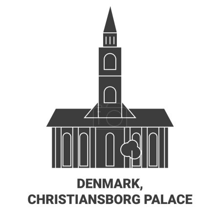 Téléchargez les illustrations : Danemark, Christiansborg Palace voyages illustration vectorielle de ligne historique - en licence libre de droit