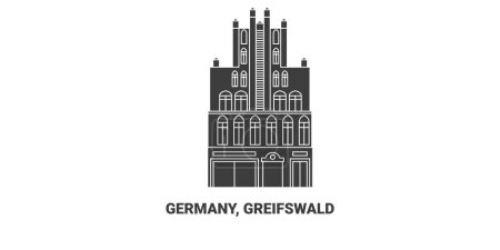 Téléchargez les illustrations : Allemagne, Greifswald Travel illustration vectorielle de ligne historique - en licence libre de droit