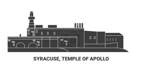 Ilustración de Italia, Siracusa, Templo de Apolo, la línea de referencia de viaje vector ilustración - Imagen libre de derechos
