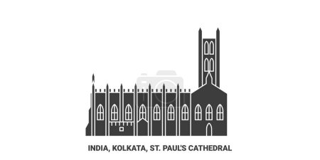 Ilustración de India, Calcuta, St. Pauls Catedral de viaje hito línea vector ilustración - Imagen libre de derechos