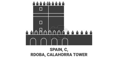 Téléchargez les illustrations : Espagne, Cordoue, Calahorra Tour Voyage illustration vectorielle ligne historique - en licence libre de droit