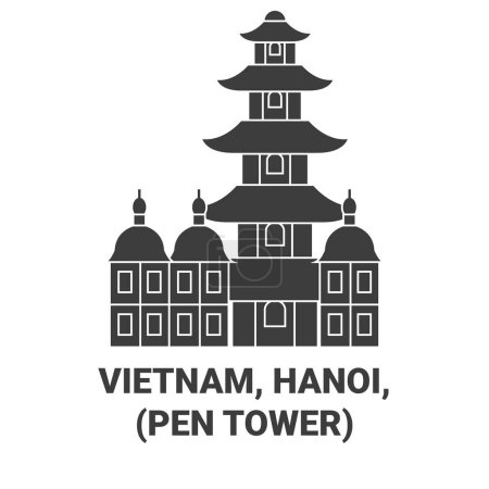 Téléchargez les illustrations : Vietnam, Hanoi, Thp Bt Pen Tower Voyage illustration vectorielle de ligne historique - en licence libre de droit