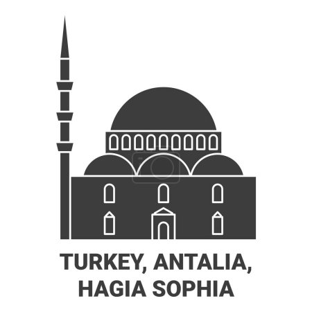 Téléchargez les illustrations : Turquie, Antalia, Hagia Sophia voyages illustration vectorielle de ligne historique - en licence libre de droit