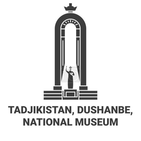 Téléchargez les illustrations : Tadjikistan, Douchanbé, Illustration vectorielle de ligne de voyage du Musée national - en licence libre de droit