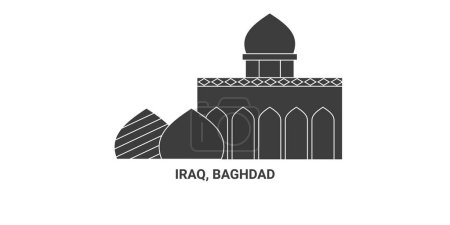 Illustration for Iraq, Baghdad, travel landmark line vector illustration - Royalty Free Image