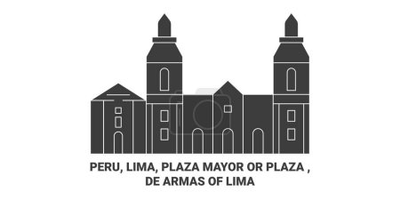 Téléchargez les illustrations : Pérou, Lima, Plaza Mayor Or Plaza, De Armas Of Lima illustration vectorielle de ligne de voyage historique - en licence libre de droit