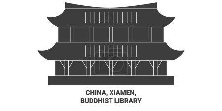 Illustration for China, Xiamen, Buddhist Library travel landmark line vector illustration - Royalty Free Image