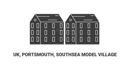 Téléchargez les illustrations : Angleterre, Portsmouth, Southsea Model Village, illustration vectorielle de ligne de repère de voyage - en licence libre de droit