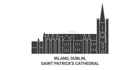 Téléchargez les illustrations : Irlande, Dublin, Cathédrale Saint-Patricks illustration vectorielle de ligne de voyage - en licence libre de droit