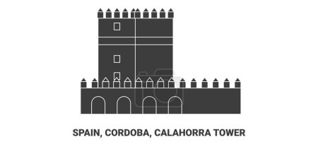 Illustration for Spain, Cordoba, Calahorra Tower, travel landmark line vector illustration - Royalty Free Image