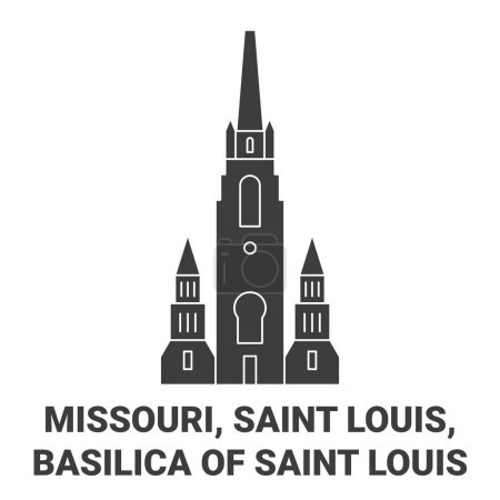 Ilustración de Estados Unidos, Missouri, San Luis, Basílica de San Luis viaje hito línea vector ilustración - Imagen libre de derechos