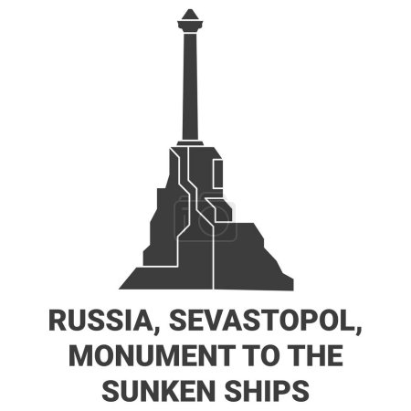 Téléchargez les illustrations : Russie, Sébastopol, Monument aux navires coulés illustration vectorielle de ligne de voyage historique - en licence libre de droit