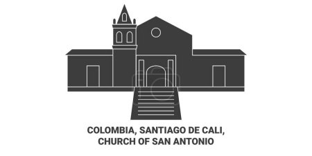 Ilustración de Colombia, Santiago De Cali, Iglesia de San Antonio recorrido hito línea vector ilustración - Imagen libre de derechos
