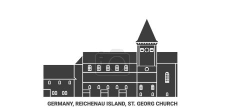 Illustration for Germany, Reichenau Island, St. Georg Church travel landmark line vector illustration - Royalty Free Image
