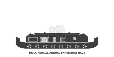 Illustration for India, Kerala, Annual Snake Boat Race travel landmark line vector illustration - Royalty Free Image