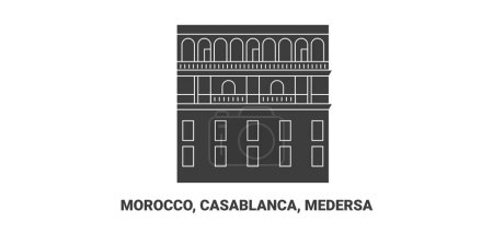 Morocco, Casablanca, Medersa, travel landmark line vector illustration