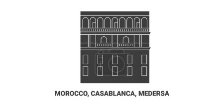 Téléchargez les illustrations : Maroc, Casablanca, Medersa, illustration vectorielle de ligne de repère de voyage - en licence libre de droit