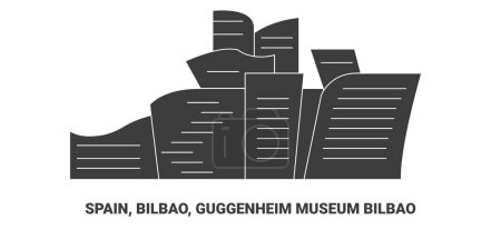 Illustration for Spain, Bilbao, Guggenheim Museum Bilbao, travel landmark line vector illustration - Royalty Free Image