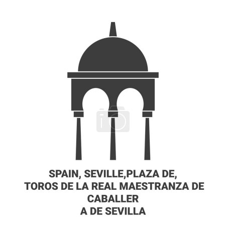 Téléchargez les illustrations : Espagne, Séville, Plaza De, Toros De La Real Maestranza De Caballera De Sevilla illustration vectorielle de ligne historique de voyage - en licence libre de droit