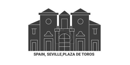Téléchargez les illustrations : Espagne, Séville, Plaza De Toros, illustration vectorielle de ligne de repère de voyage - en licence libre de droit