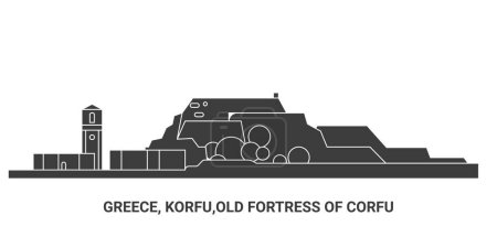 Illustration for Greece, Korfu,Old Fortress Of Corfu, travel landmark line vector illustration - Royalty Free Image
