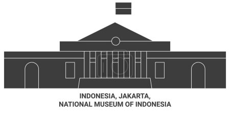 Téléchargez les illustrations : Indonésie, Jakarta, Musée national d'Indonésie illustration vectorielle de ligne de voyage historique - en licence libre de droit