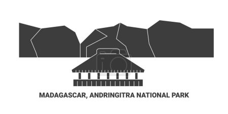 Téléchargez les illustrations : Madagascar, Parc national d'Andringitra, illustration vectorielle de ligne de repère de voyage - en licence libre de droit