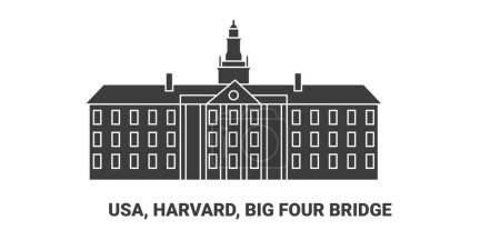 Téléchargez les illustrations : États-Unis, Harvard, Big Four Bridge, illustration vectorielle de ligne de repère de voyage - en licence libre de droit