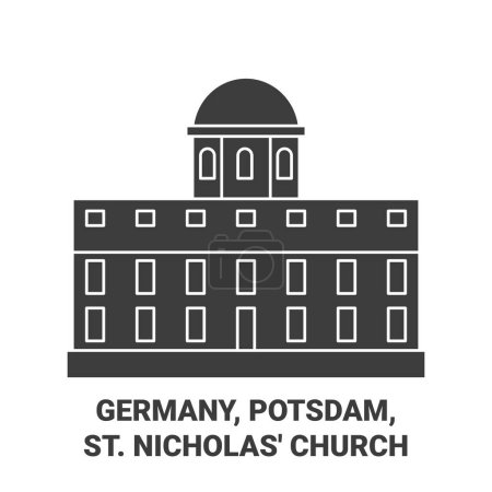 Illustration for Germany, Potsdam, St. Nicholas Church travel landmark line vector illustration - Royalty Free Image